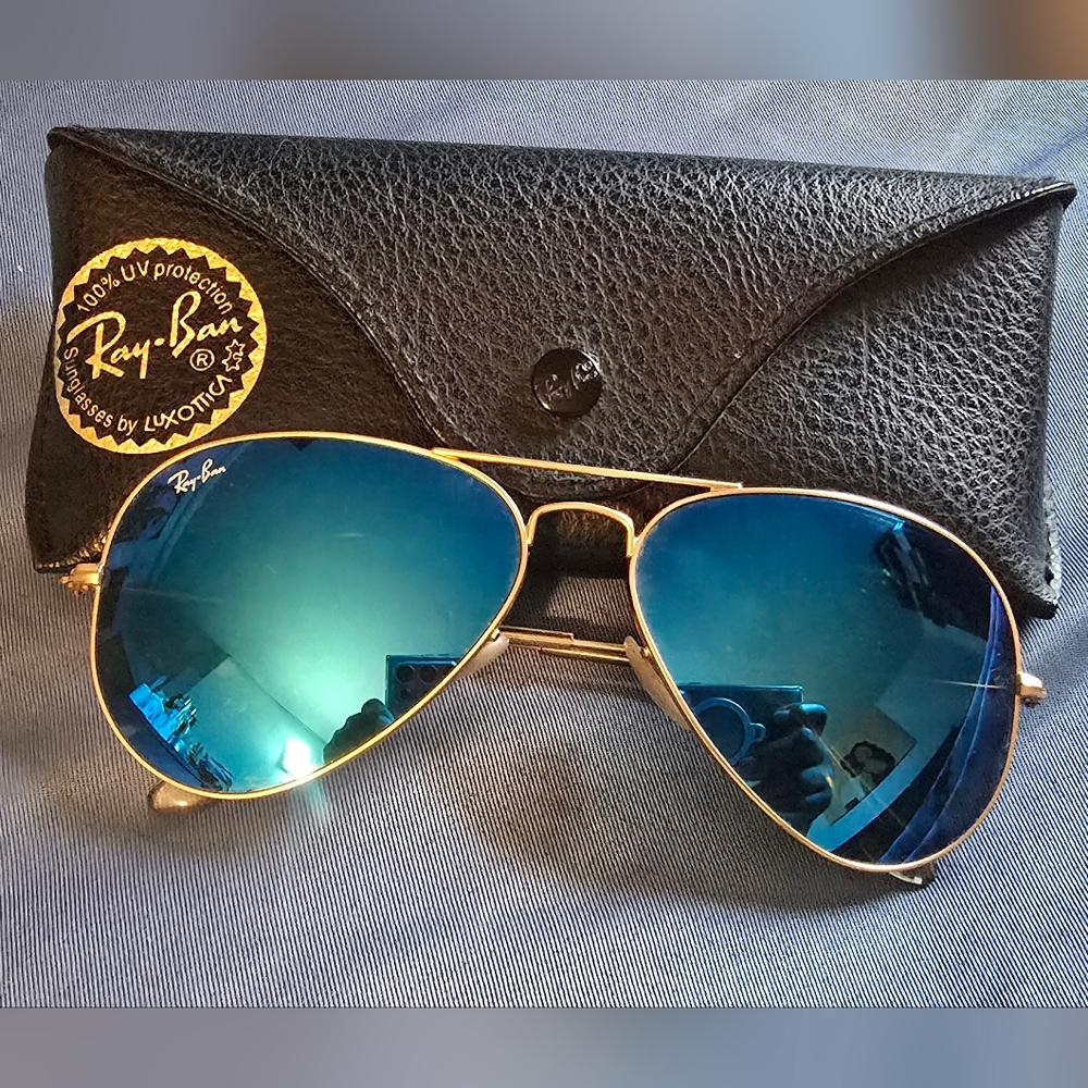 Ray-Ban Gold Frame Sunglasses with Teal Lenses